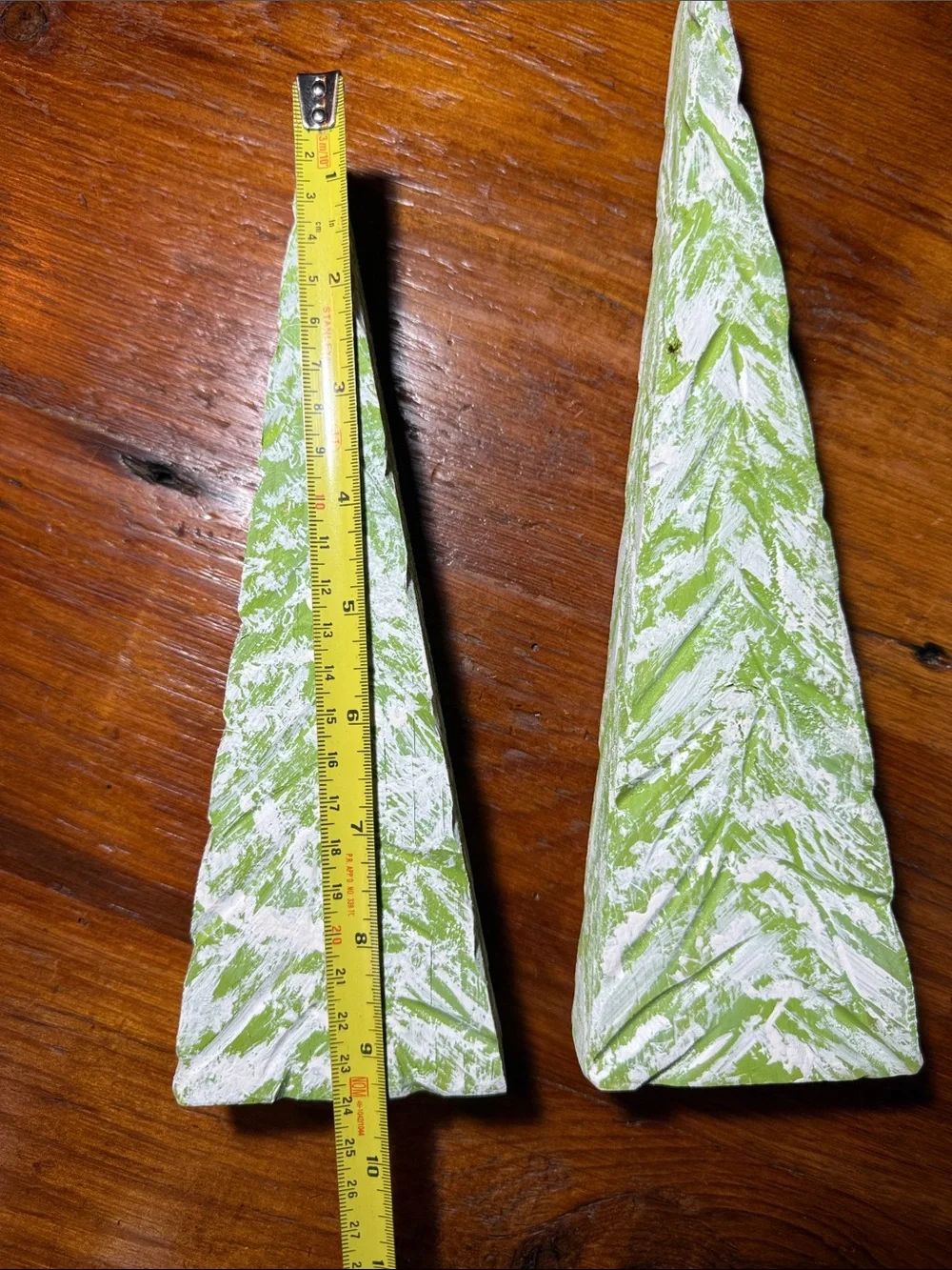 🌲 Handmade & Painted Snowy Green Holiday Trees Set of 4